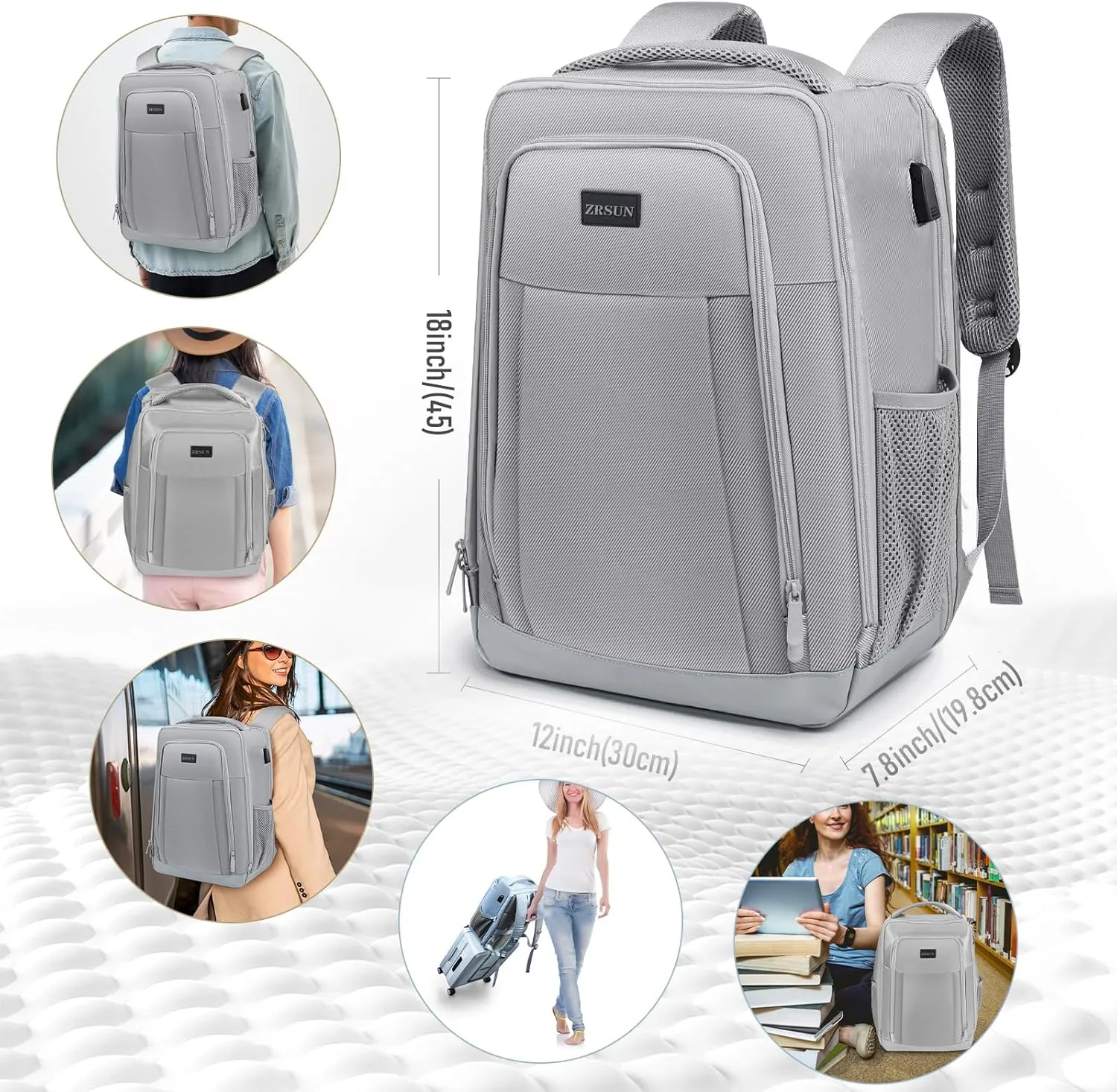 Travel Backpack, Business Anti Theft Slim Sturdy Laptops Backpack with USB Charging Port, Water Resistant College School Laptop Bag for Men & Women Fits 15.6 Inch Notebook(Grey)