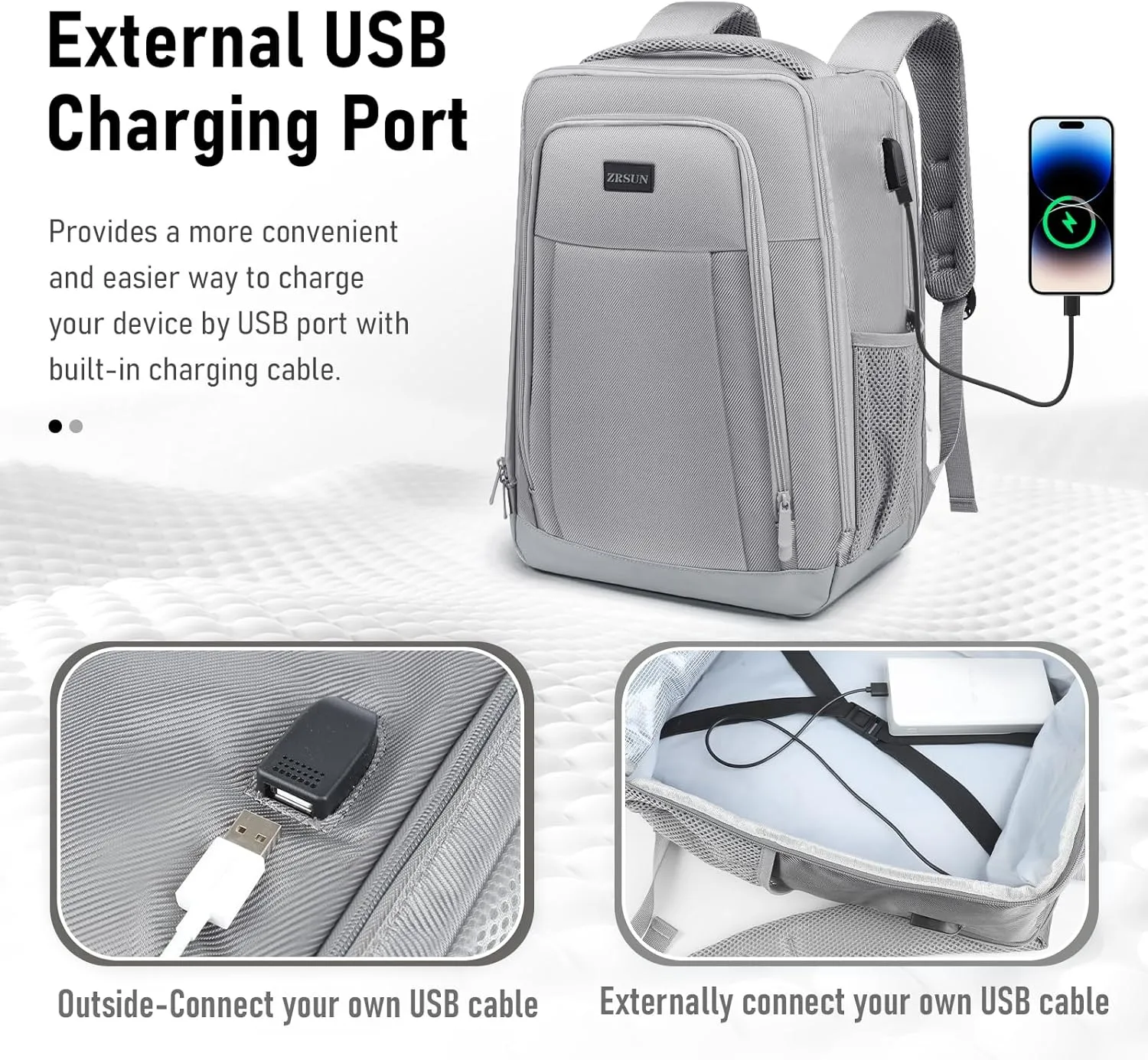 Travel Backpack, Business Anti Theft Slim Sturdy Laptops Backpack with USB Charging Port, Water Resistant College School Laptop Bag for Men & Women Fits 15.6 Inch Notebook(Grey)