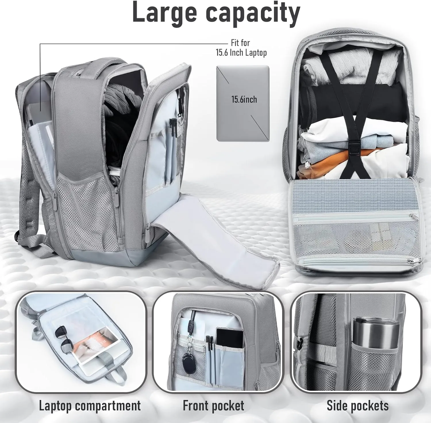 Travel Backpack, Business Anti Theft Slim Sturdy Laptops Backpack with USB Charging Port, Water Resistant College School Laptop Bag for Men & Women Fits 15.6 Inch Notebook(Grey)