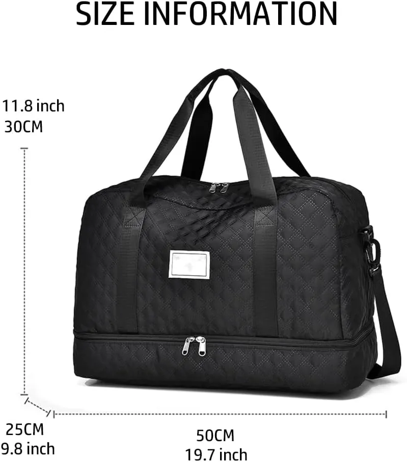 Travel Duffel Bag for Men and Women with Shoe Compartment, Carry-on Travel Bag for Fitness and Travel Black