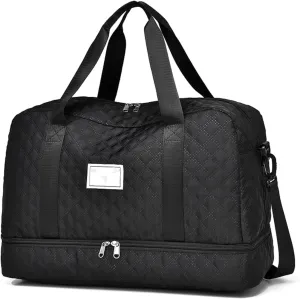 Travel Duffel Bag for Men and Women with Shoe Compartment, Carry-on Travel Bag for Fitness and Travel Black