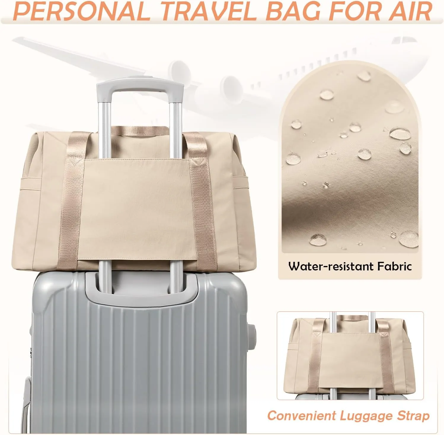 Travel Duffle Bag Gym Bag for Women,Tote Bag Laptop Carry on Weekender Overnight Bag Organizer Duffel Bag for Travel,31L,Apricot