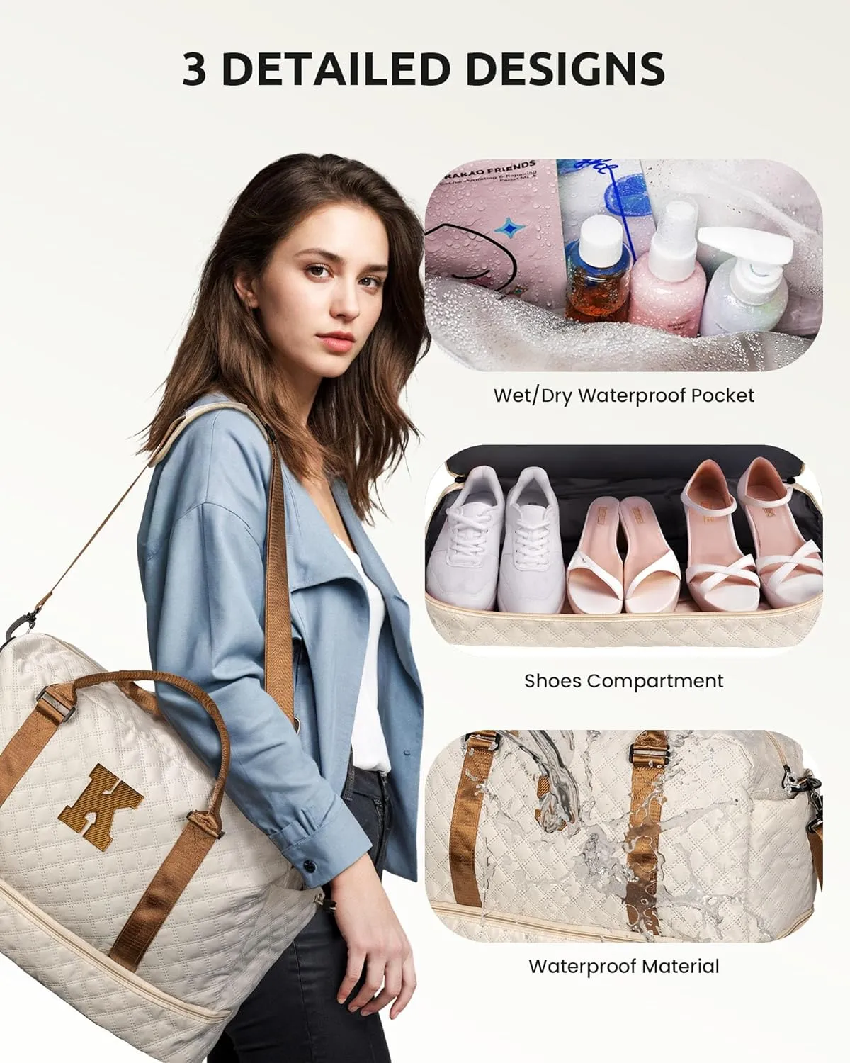 Travel Essential for Girls, Kids Duffle Bag with Shoe Compartment, Personalized Girl Weekender Bag, Monogram Overnight Bag for Women, Letter Travel Bag with Makeup Bag (Letter D)