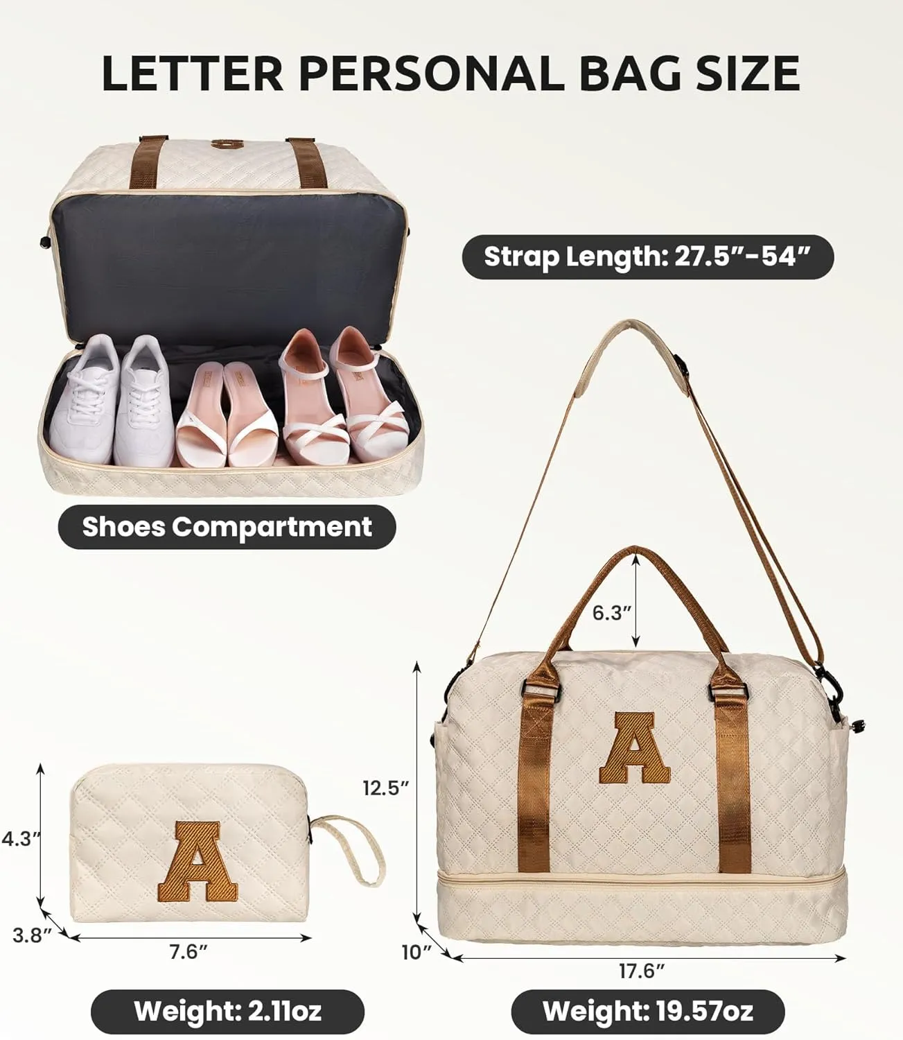 Travel Essential for Girls, Kids Duffle Bag with Shoe Compartment, Personalized Girl Weekender Bag, Monogram Overnight Bag for Women, Letter Travel Bag with Makeup Bag (Letter D)