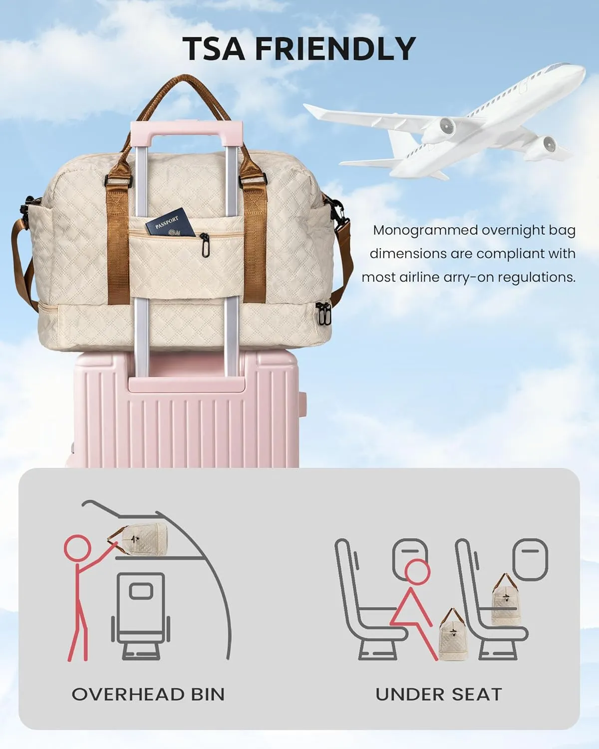 Travel Essential for Girls, Kids Duffle Bag with Shoe Compartment, Personalized Girl Weekender Bag, Monogram Overnight Bag for Women, Letter Travel Bag with Makeup Bag (Letter D)
