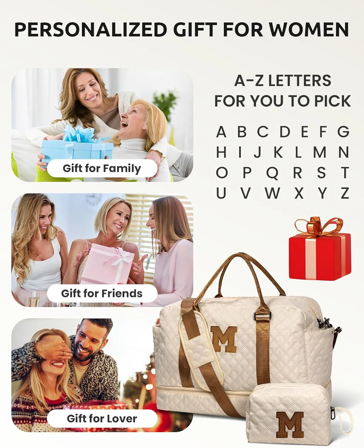 Travel Essential for Girls, Kids Duffle Bag with Shoe Compartment, Personalized Girl Weekender Bag, Monogram Overnight Bag for Women, Letter Travel Bag with Makeup Bag (Letter D)