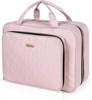 Travel Hanging Toiletry Bag for Women, Water-Resistant Cosmetic Organizer with 4 Compartments & 360° Swivel Hook, TSA-Approved Makeup Bag for Shampoo, Full Sized Container, Toiletries (Pink)