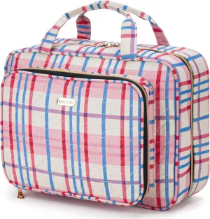 Travel Hanging Toiletry Bag for Women, Water-Resistant Cosmetic Organizer with 4 Compartments & 360° Swivel Hook, TSA-Approved Makeup Bag for Shampoo, Full Sized Container, Toiletries (Pink)