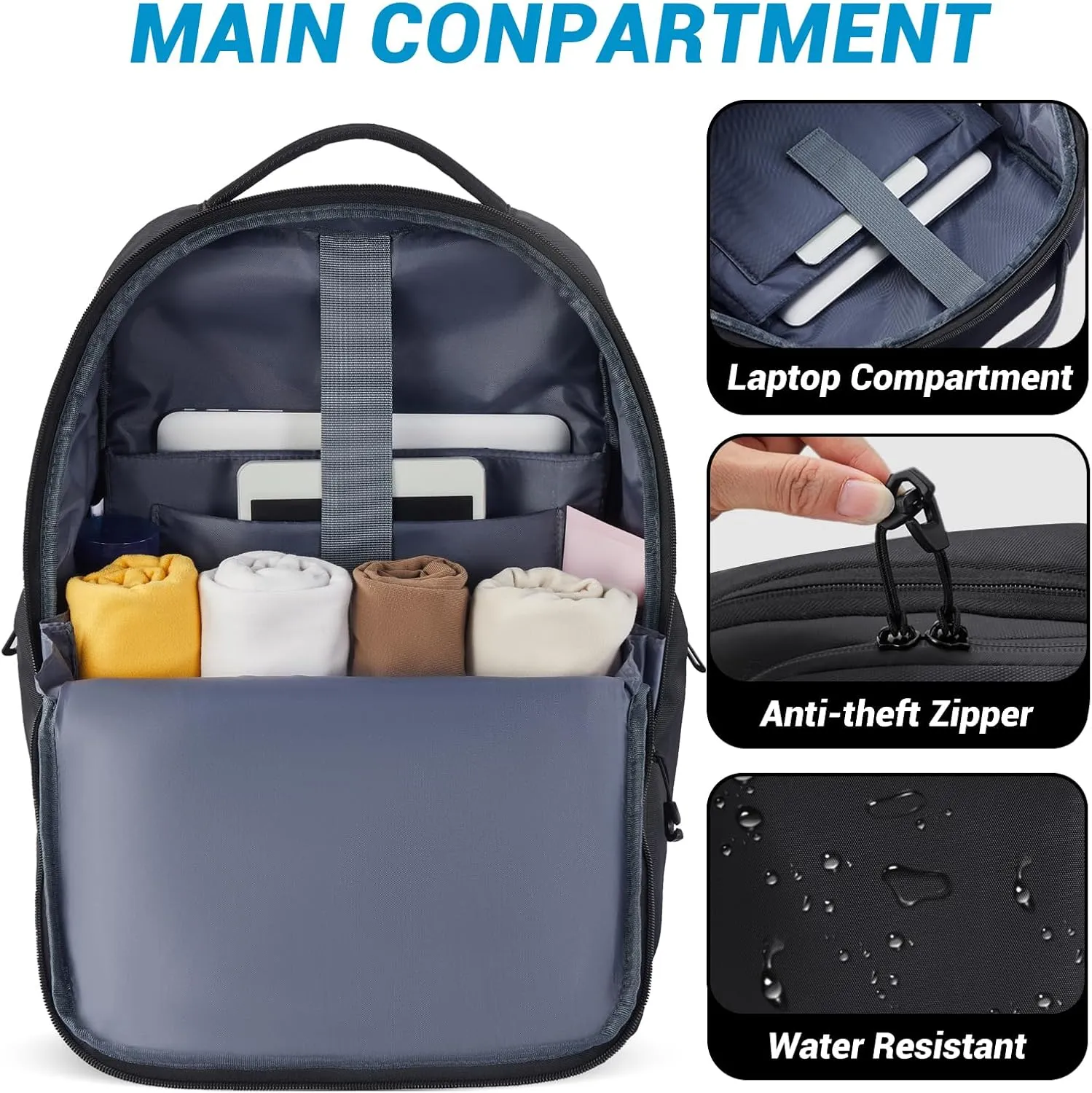 Travel Laptop Backpack for Men, Lightweight Casual Anti-Theft Backpack, Double Laptop Compartments with Sleeve, Slim Waterproof Computer Bag
