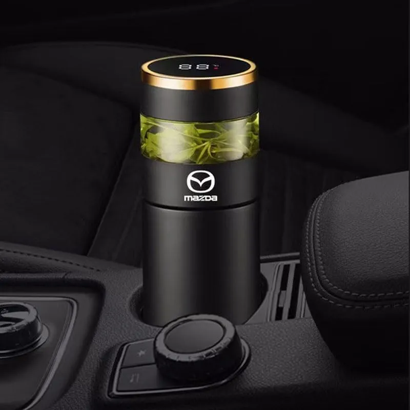Travel Mug for Mazda Biante 2008-2018 - 450ML Stainless Steel Vacuum Insulated Coffee Cup, Leakproof Thermal Tumbler with Temperature Display, Reusable Car Water Bottle,450ML-Blue(Gift Set)