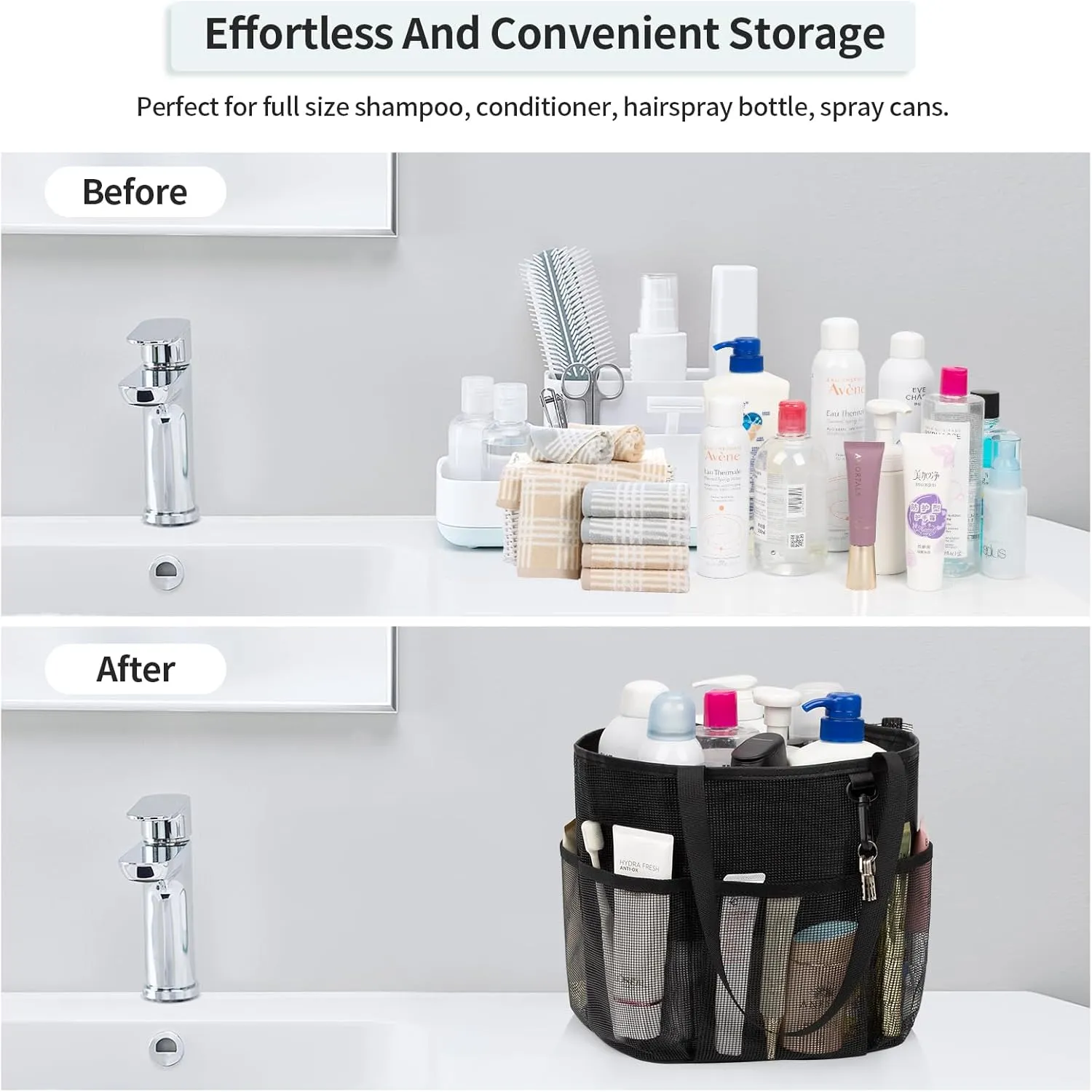 Travel Toiletry Bag, Large Capacity Toiletry Bag for Women Men, Mesh Shower Tote Bag, Quick Dry Shower Caddy Portable Toiletry Bath Bag Organizer for Bathroom, Gym, Beach, Swimming, Traveling, Mesh