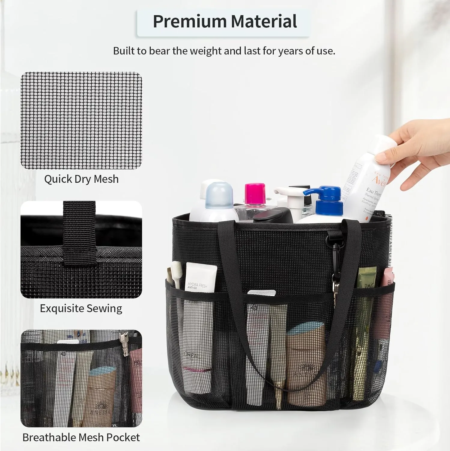 Travel Toiletry Bag, Large Capacity Toiletry Bag for Women Men, Mesh Shower Tote Bag, Quick Dry Shower Caddy Portable Toiletry Bath Bag Organizer for Bathroom, Gym, Beach, Swimming, Traveling, Mesh