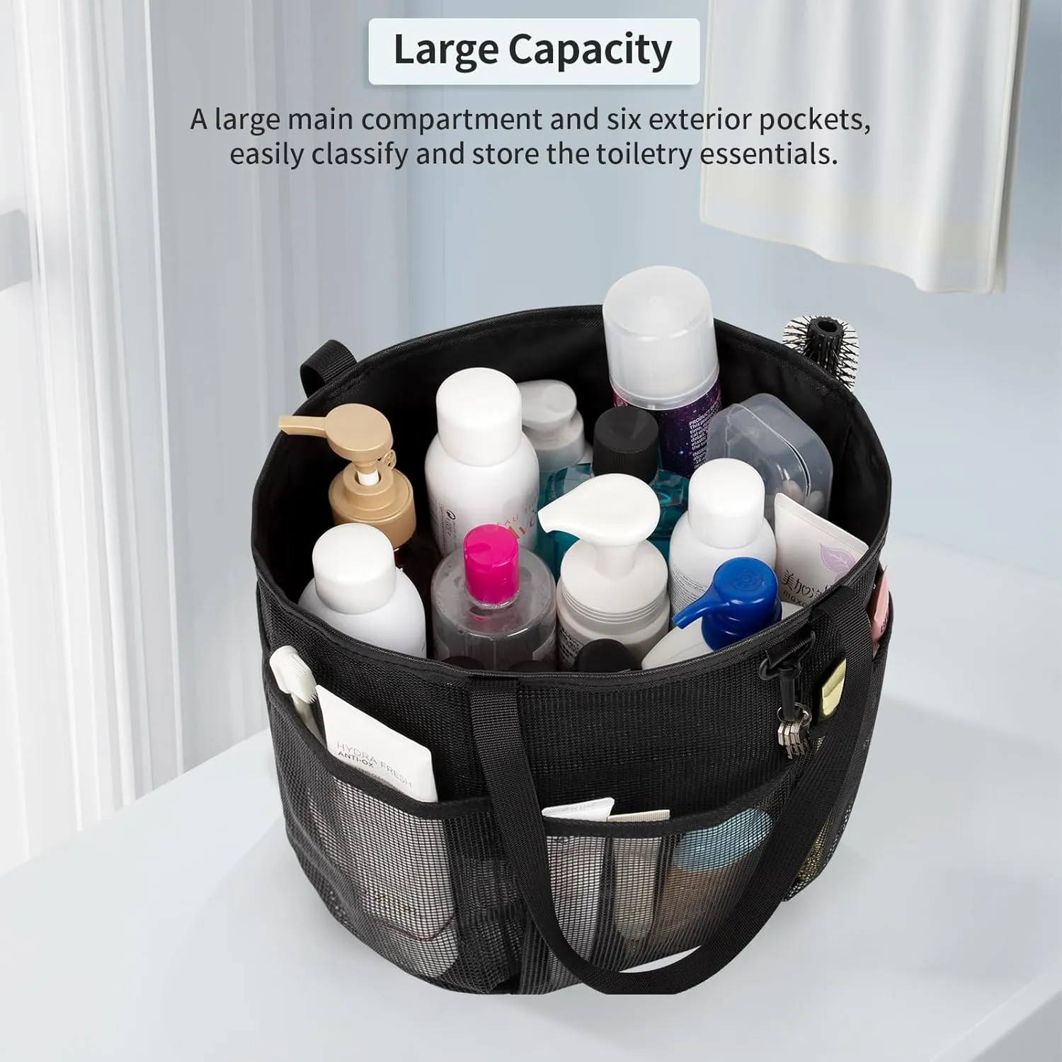 Travel Toiletry Bag, Large Capacity Toiletry Bag for Women Men, Mesh Shower Tote Bag, Quick Dry Shower Caddy Portable Toiletry Bath Bag Organizer for Bathroom, Gym, Beach, Swimming, Traveling, Mesh