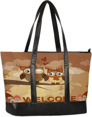 Tree Branch Cartoon Owl Couple Laptop Tote Bag for Women Lightweight Work Purse with Multiple Compartments Fits 13-15.6 Inch Laptop Tablet Shoulder Bag for Office Travel Daily Use