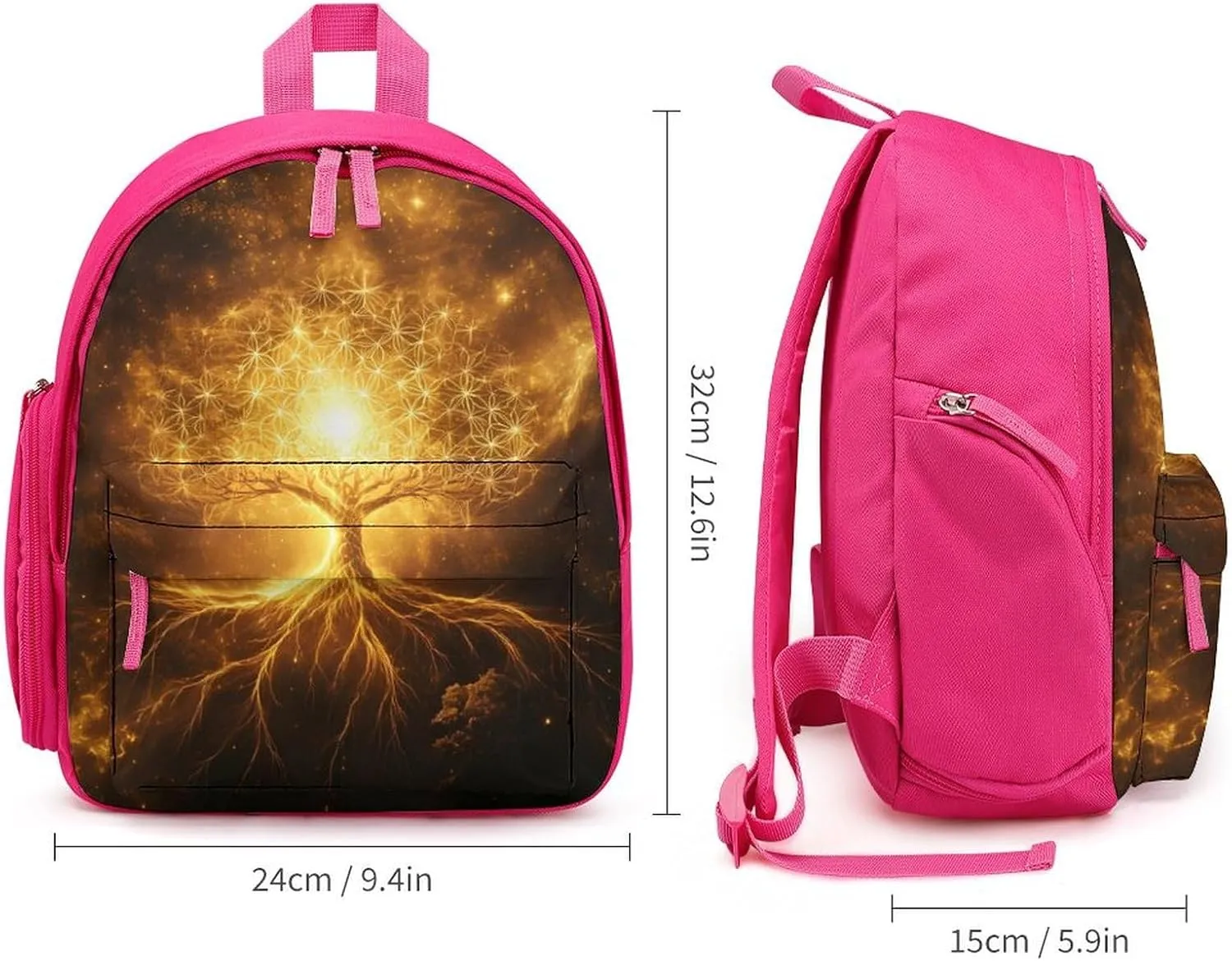 Tree with Golden Sacred Geometry Symbols Travel Backpack Water Resistant Luggage Daypack Business Weekender Bag for Men Women