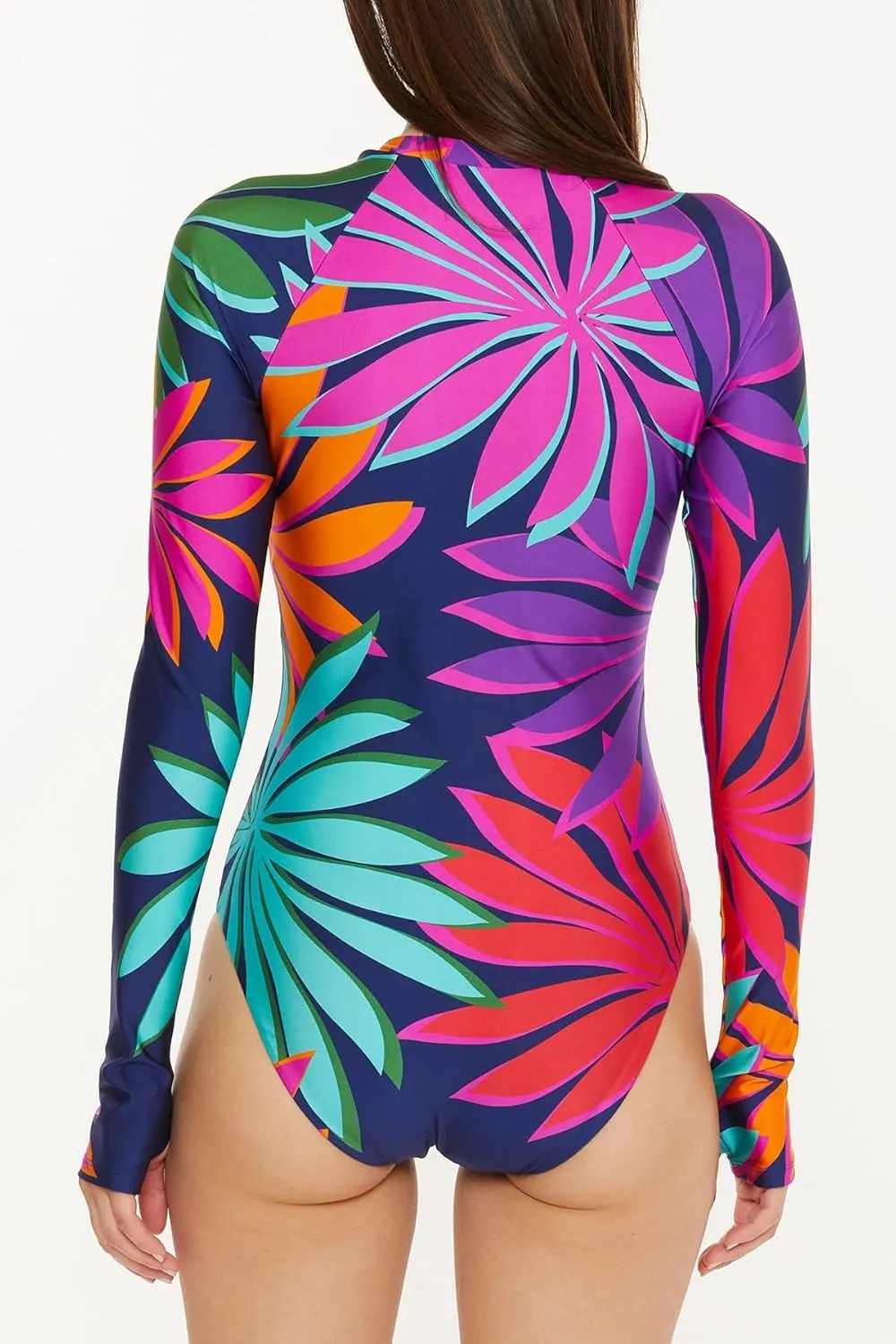 Trina Turk Women's Standard Wailea Zip-up One Piece Swimsuit, Tropical Print, Bathing Suits