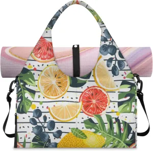 Tropical fruit palm leaves Women's Yoga Gym Bag - Adjustable shoulder strap with shoe compartment, large gym bag with multiple pockets for yoga mat, gym equipment and travel accessories