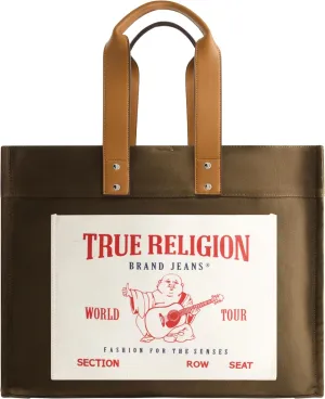 True Religion Large Tote Bag, Canvas Travel Carryall Shoulder Handbag