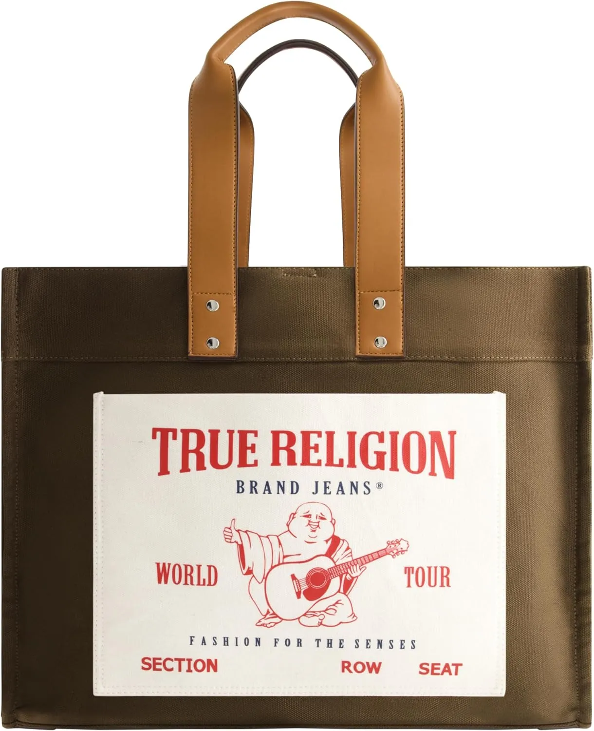 True Religion Large Tote Bag, Canvas Travel Carryall Shoulder Handbag