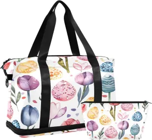 Tulip and Eggs Travel Duffel Bag Waterproof Gym Sport Tote Bag Carry On Weekender Bag with Compartment