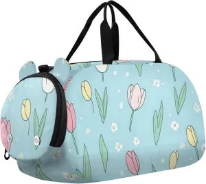 Tulip Blue Fantasy Youth Sports Duffel Bag with Ventilated Shoe Compartment|All-Season Lightweight Travel Gym Bag for Girls & Boys|Water-Resistant Gear Bag