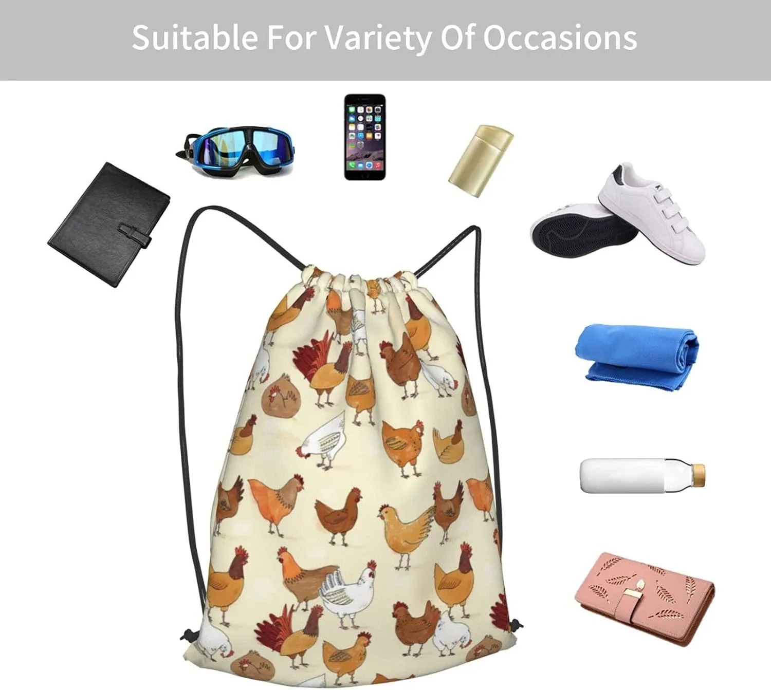 TumzfhQ Drawstring Backpack String Bag Sports Sackpack Gym Cinch Beach Travel Sack for Men Women Teens A Brood Of Chickens