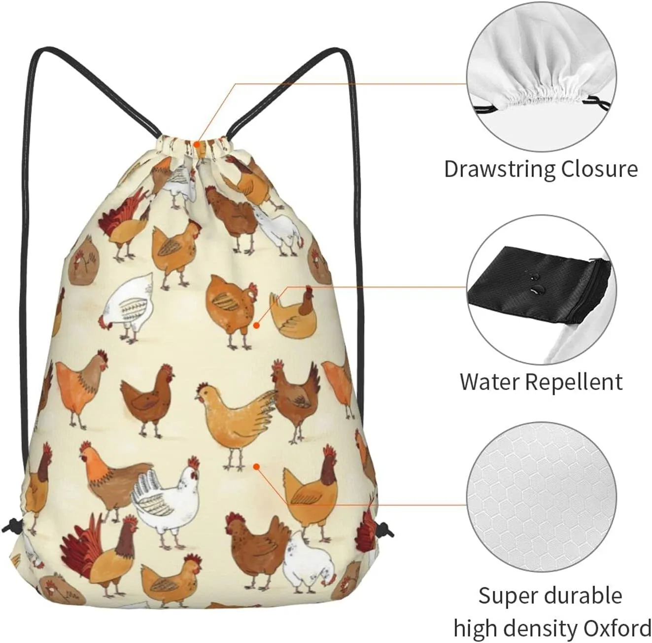 TumzfhQ Drawstring Backpack String Bag Sports Sackpack Gym Cinch Beach Travel Sack for Men Women Teens A Brood Of Chickens