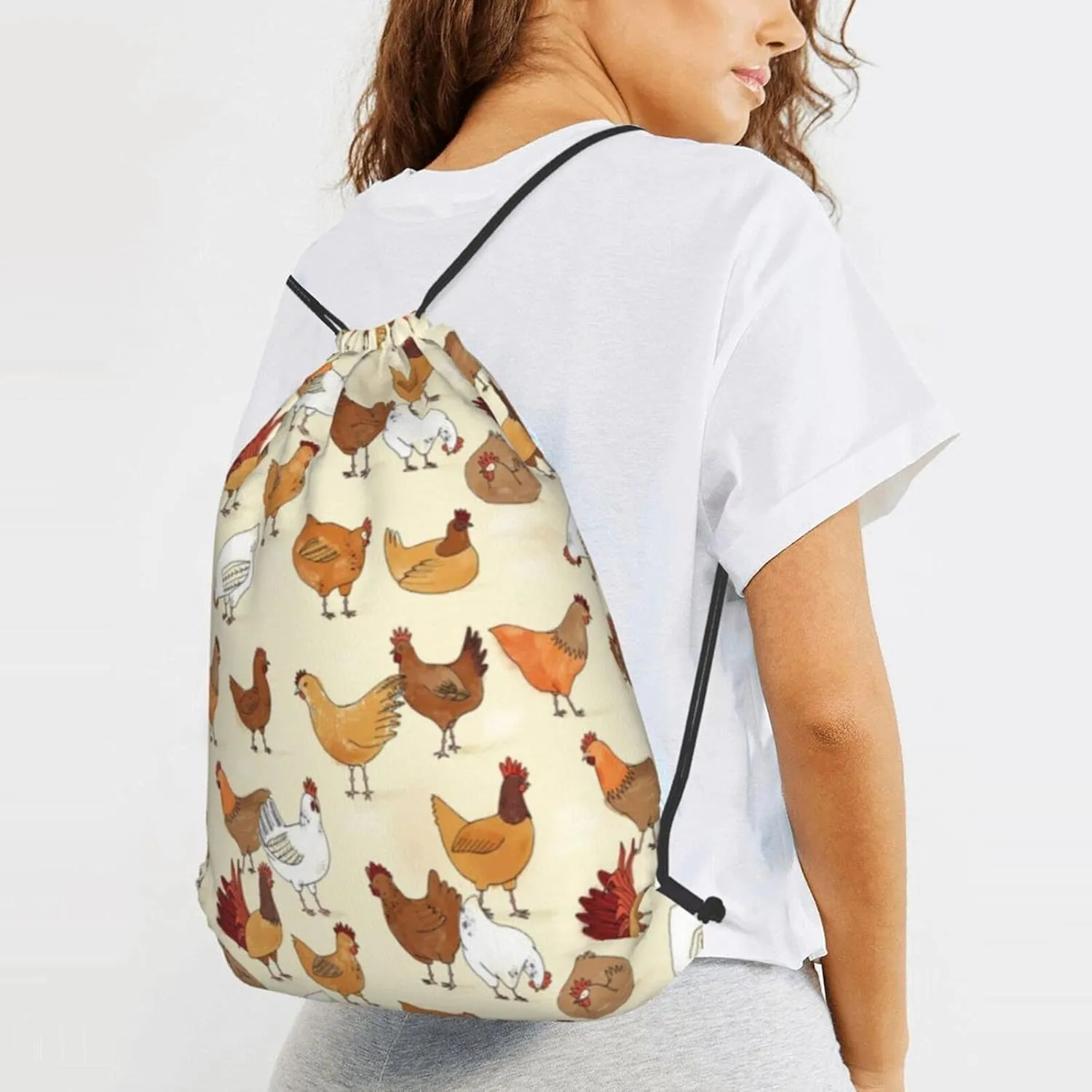TumzfhQ Drawstring Backpack String Bag Sports Sackpack Gym Cinch Beach Travel Sack for Men Women Teens A Brood Of Chickens