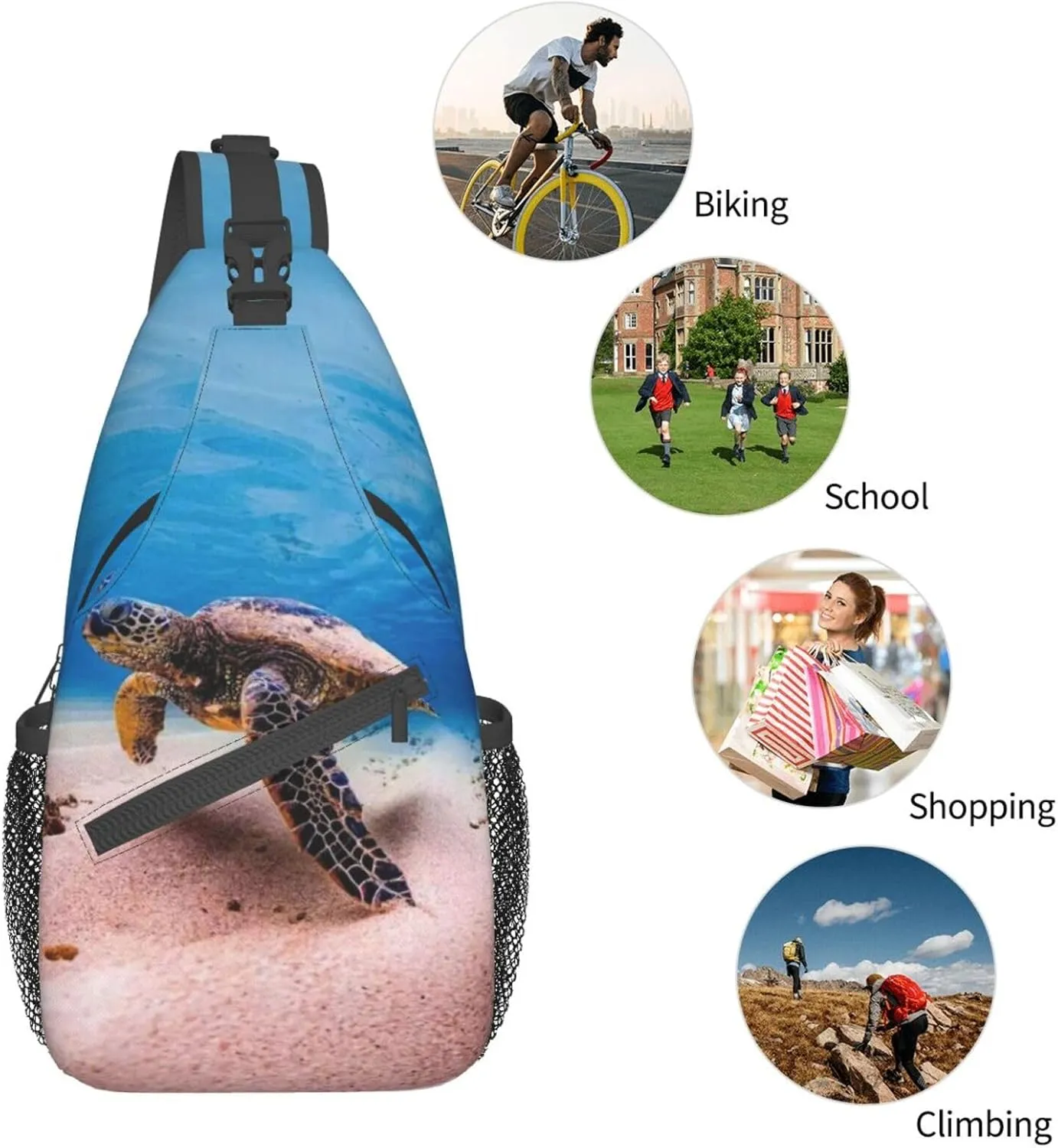 Turtle Shoulder Bag Sea Turtle Sling Backpack Daypack Casual Backpack Hiking Bag Beach Backpack Bag