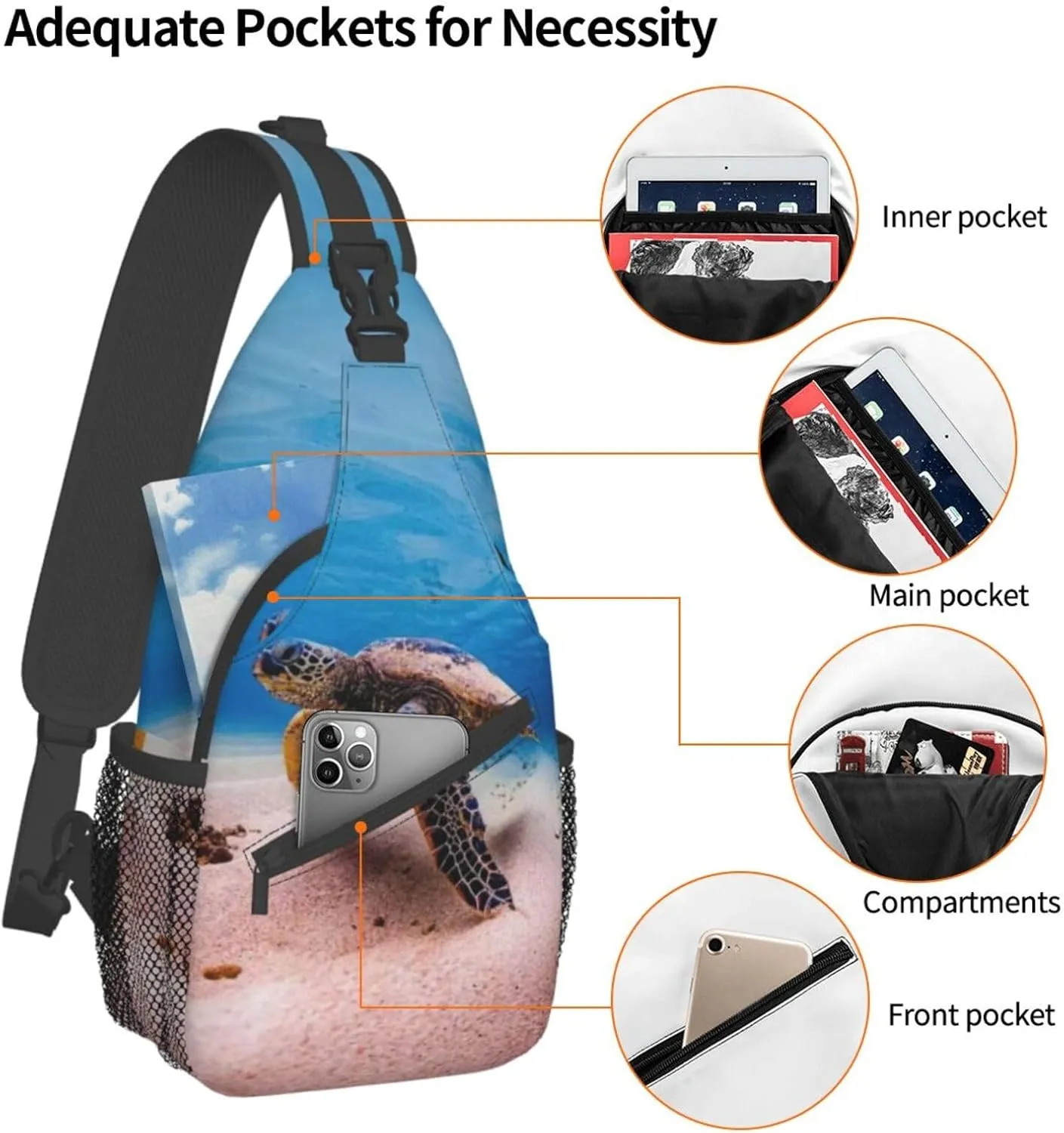 Turtle Shoulder Bag Sea Turtle Sling Backpack Daypack Casual Backpack Hiking Bag Beach Backpack Bag