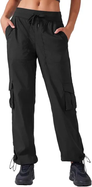 Ukaste Women's Petite Relaxed Fit Lightweight Stretch Cargo Pants - Comfort Hiking Travel Pant with Drawstring Multi Pockets