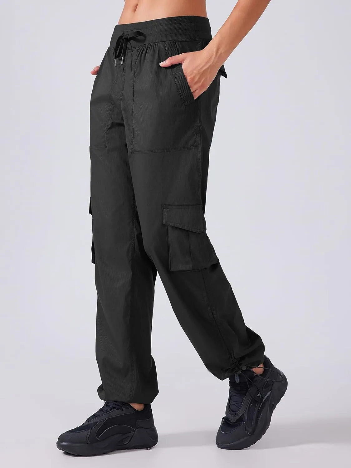 Ukaste Women's Petite Relaxed Fit Lightweight Stretch Cargo Pants - Comfort Hiking Travel Pant with Drawstring Multi Pockets