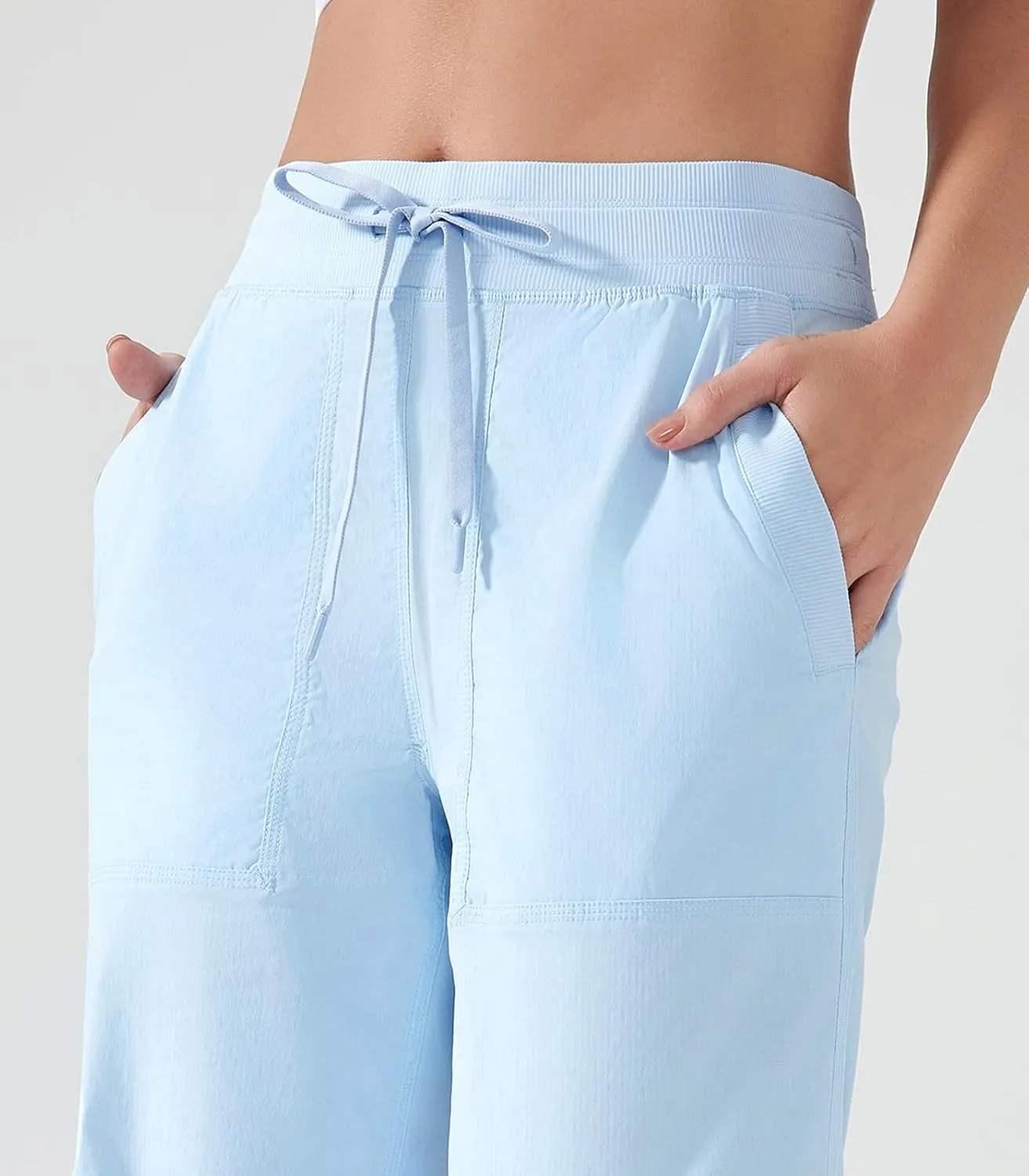 Ukaste Women's Petite Relaxed Fit Lightweight Stretch Cargo Pants - Comfort Hiking Travel Pant with Drawstring Multi Pockets