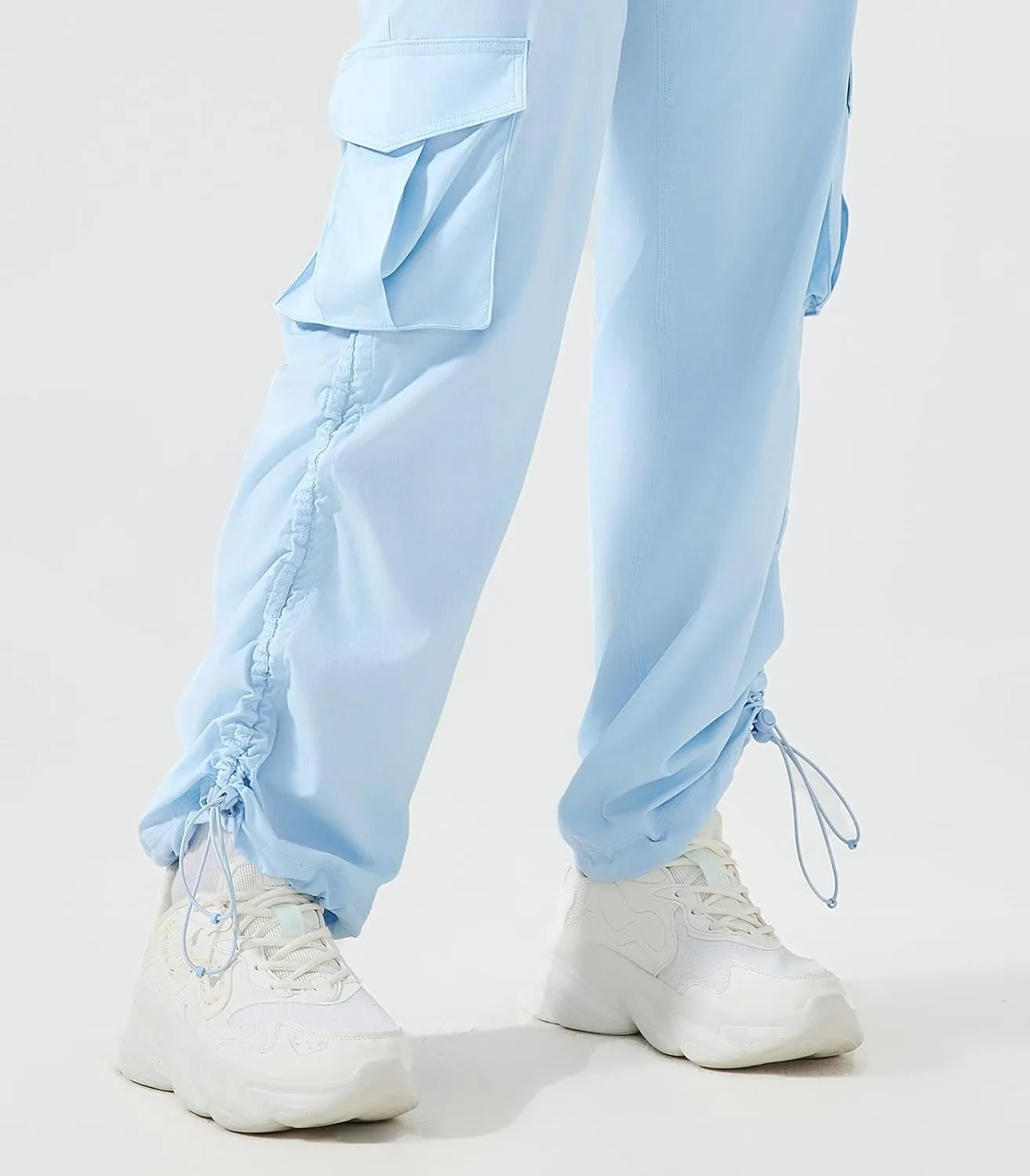 Ukaste Women's Petite Relaxed Fit Lightweight Stretch Cargo Pants - Comfort Hiking Travel Pant with Drawstring Multi Pockets