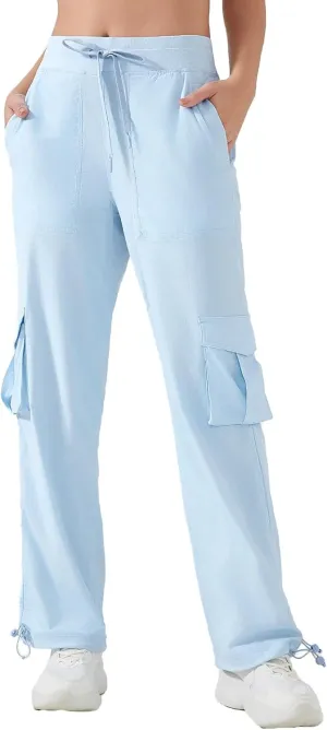 Ukaste Women's Petite Relaxed Fit Lightweight Stretch Cargo Pants - Comfort Hiking Travel Pant with Drawstring Multi Pockets