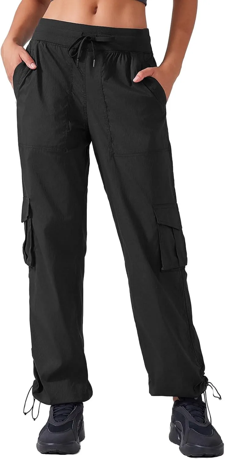 Ukaste Women's Petite Relaxed Fit Lightweight Stretch Cargo Pants - Comfort Hiking Travel Pant with Drawstring Multi Pockets