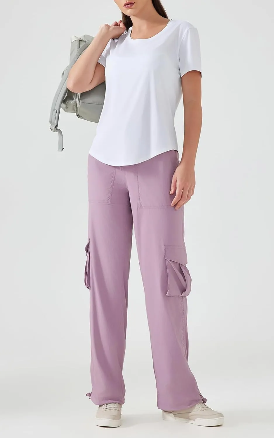Ukaste Women's Petite Relaxed Fit Lightweight Stretch Cargo Pants - Comfort Hiking Travel Pant with Drawstring Multi Pockets