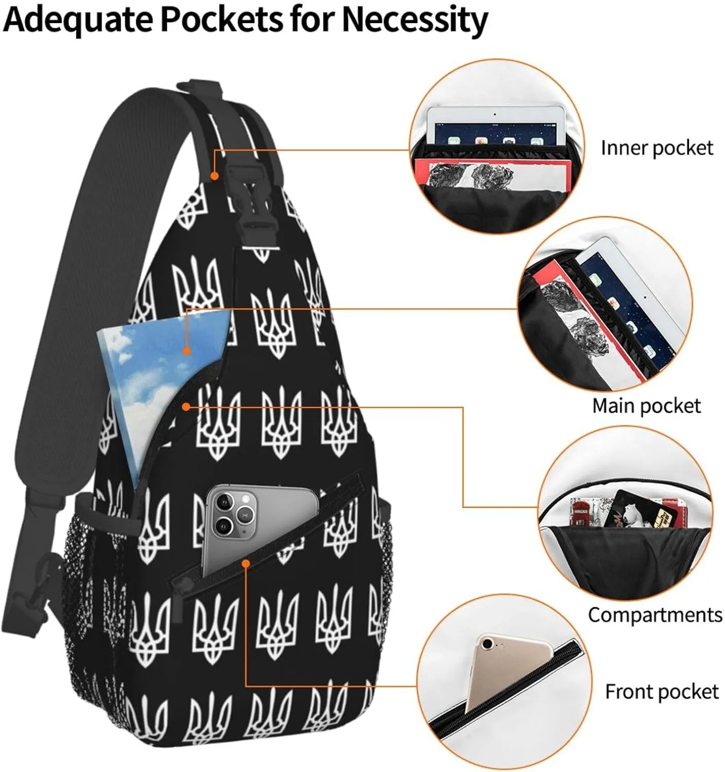 Ukraine Tryzub Proud Ukrainian Sling Bag Crossbody Backpack Shoulder Casual Daypack Bag for Men Women