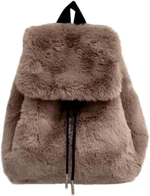 Ulisty Women Small Faux Rabbit Fur Backpack Furry Drawstring Daypack Plush Shoulder Bag