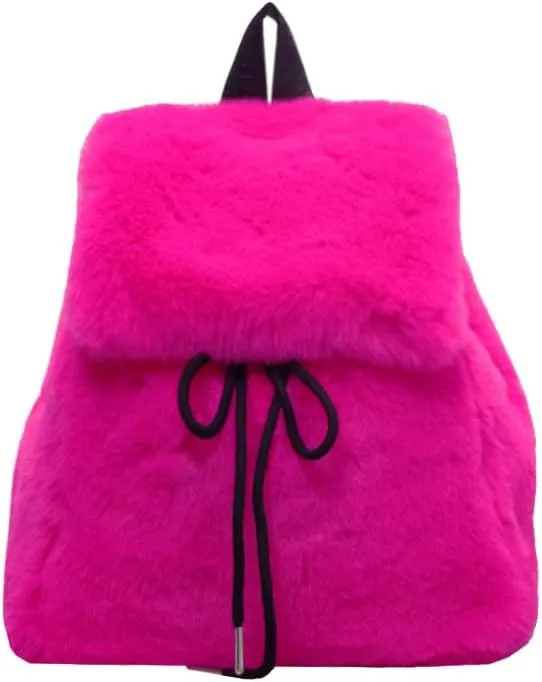 Ulisty Women Small Faux Rabbit Fur Backpack Furry Drawstring Daypack Plush Shoulder Bag