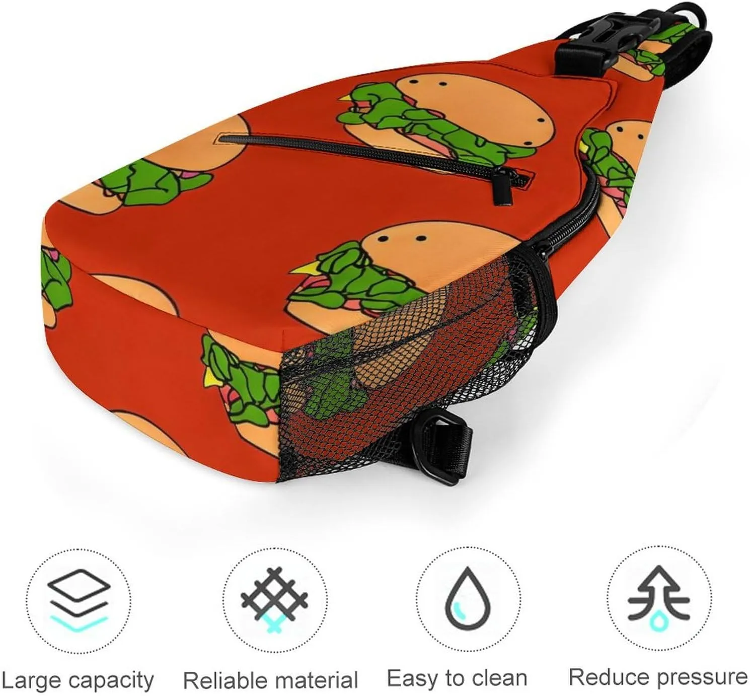Ultra Lightweight Sling Bag Backpack Shoulder Crossbody Chest Pack Anti-Theft Multipurpose Bag for Outdoor Cycling Hiking Travel (Funny Hamburgers Red Art)