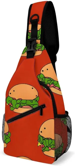Ultra Lightweight Sling Bag Backpack Shoulder Crossbody Chest Pack Anti-Theft Multipurpose Bag for Outdoor Cycling Hiking Travel (Funny Hamburgers Red Art)