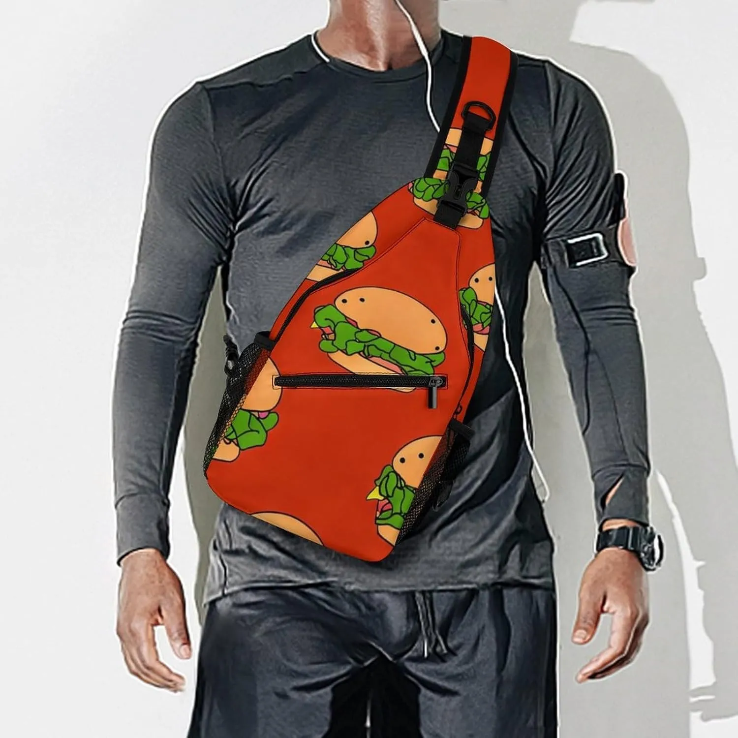 Ultra Lightweight Sling Bag Backpack Shoulder Crossbody Chest Pack Anti-Theft Multipurpose Bag for Outdoor Cycling Hiking Travel (Funny Hamburgers Red Art)