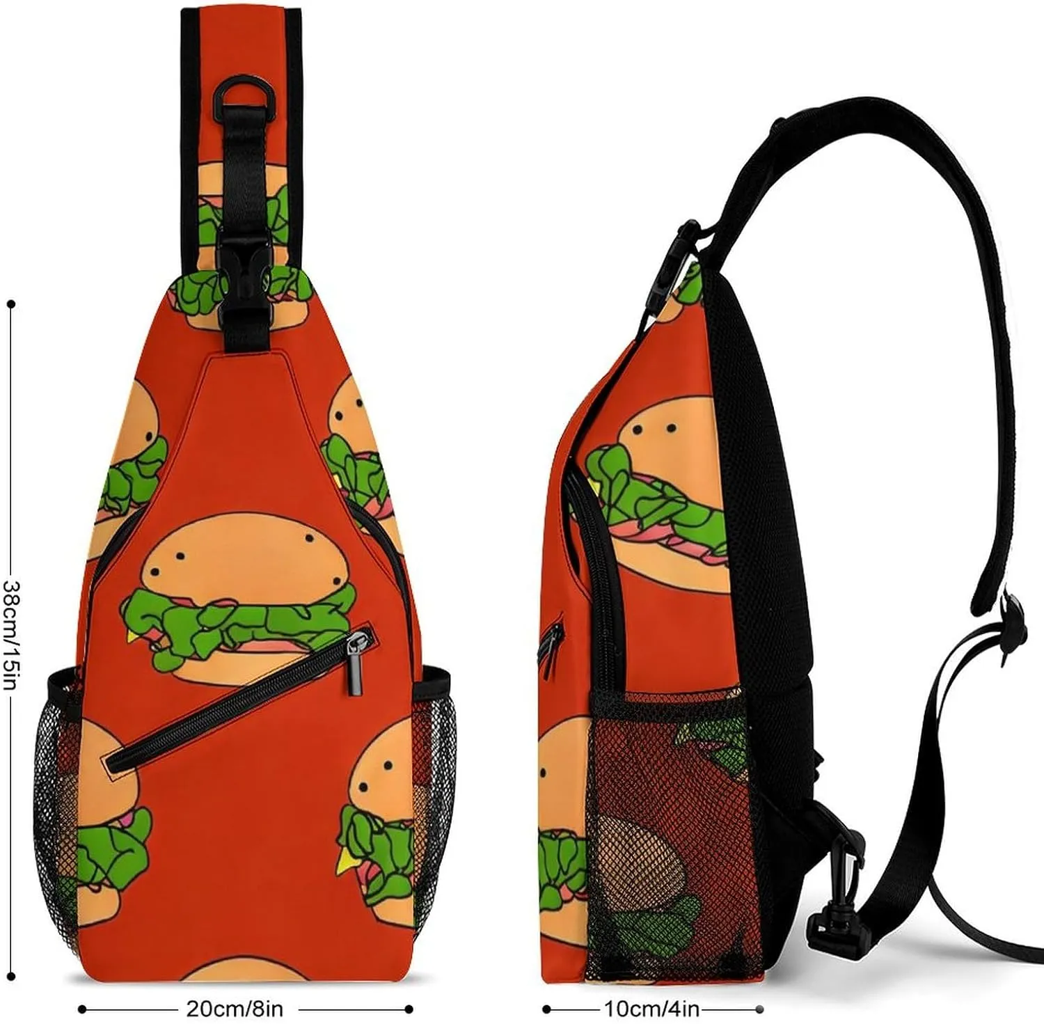 Ultra Lightweight Sling Bag Backpack Shoulder Crossbody Chest Pack Anti-Theft Multipurpose Bag for Outdoor Cycling Hiking Travel (Funny Hamburgers Red Art)