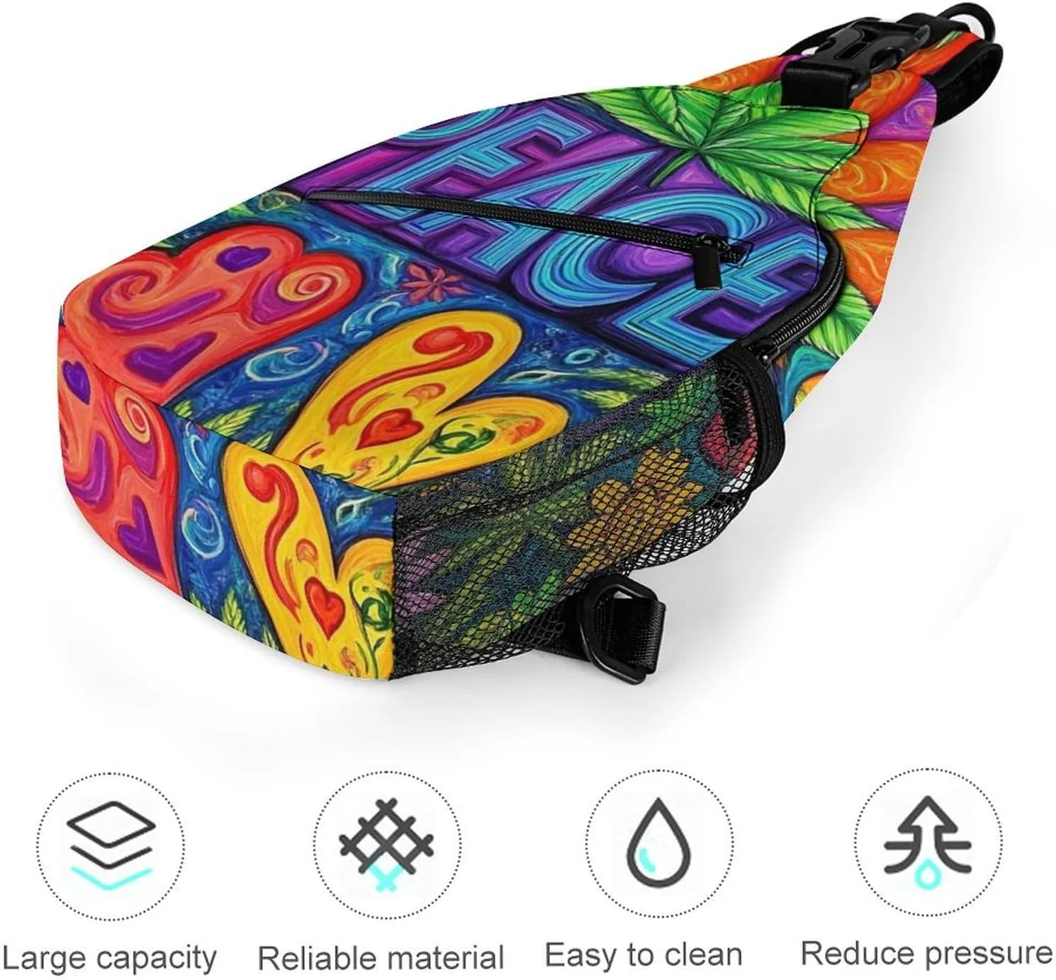Ultra Lightweight Sling Shoulder Backpack Shoulder Chest Crossbody Bag Multipurpose Anti-Theft Daypack for Hiking Cycling Camping Travel, Peace And Love Colorful Flower Marijuanaweed Leaf Bookbag
