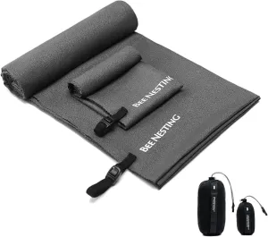 Ultralight Quick Dry Towel, Extra Large&Small 2 Pack Microfiber Towels with Compact Packable Pocket for Lightweight Backpacking Travel Beach Gym Camping & Swimming Sports(Grey 2 Set)