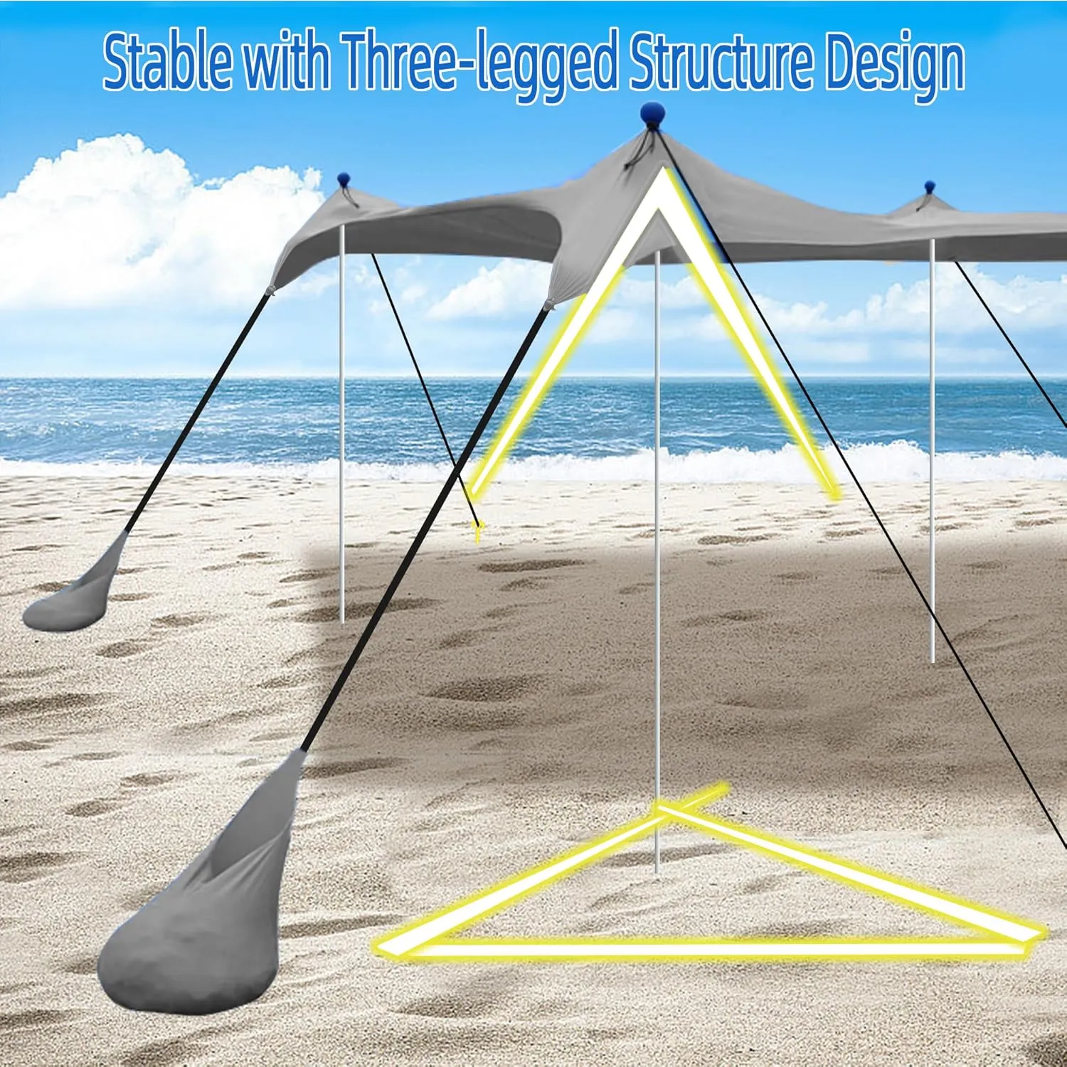 UMARDOO Family Beach Tent Canopy Sun Shade Portable 7×7FT, Large Wind Resistance Beach Sun Shelter Easy Setup with Packable Carry Bag for Outdoor Travel UPF 50 (Gray)