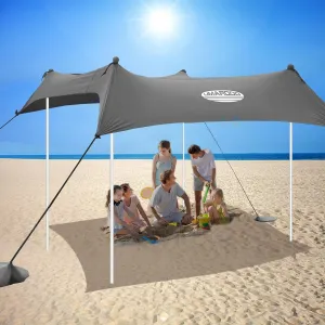 UMARDOO Family Beach Tent Canopy Sun Shade Portable 7×7FT, Large Wind Resistance Beach Sun Shelter Easy Setup with Packable Carry Bag for Outdoor Travel UPF 50 (Gray)