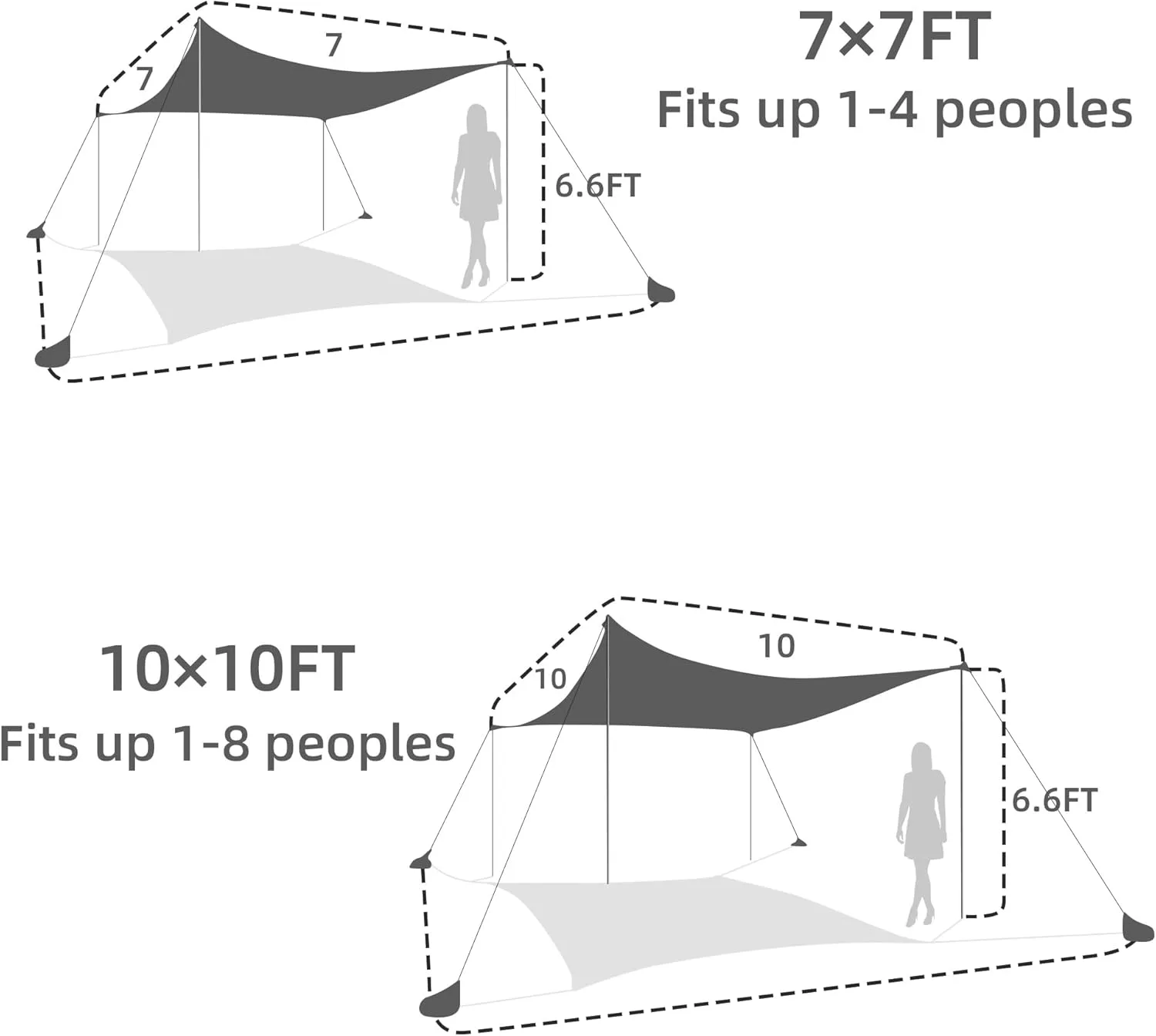 UMARDOO Family Beach Tent Canopy Sun Shade Portable 7×7FT, Large Wind Resistance Beach Sun Shelter Easy Setup with Packable Carry Bag for Outdoor Travel UPF 50 (Gray)