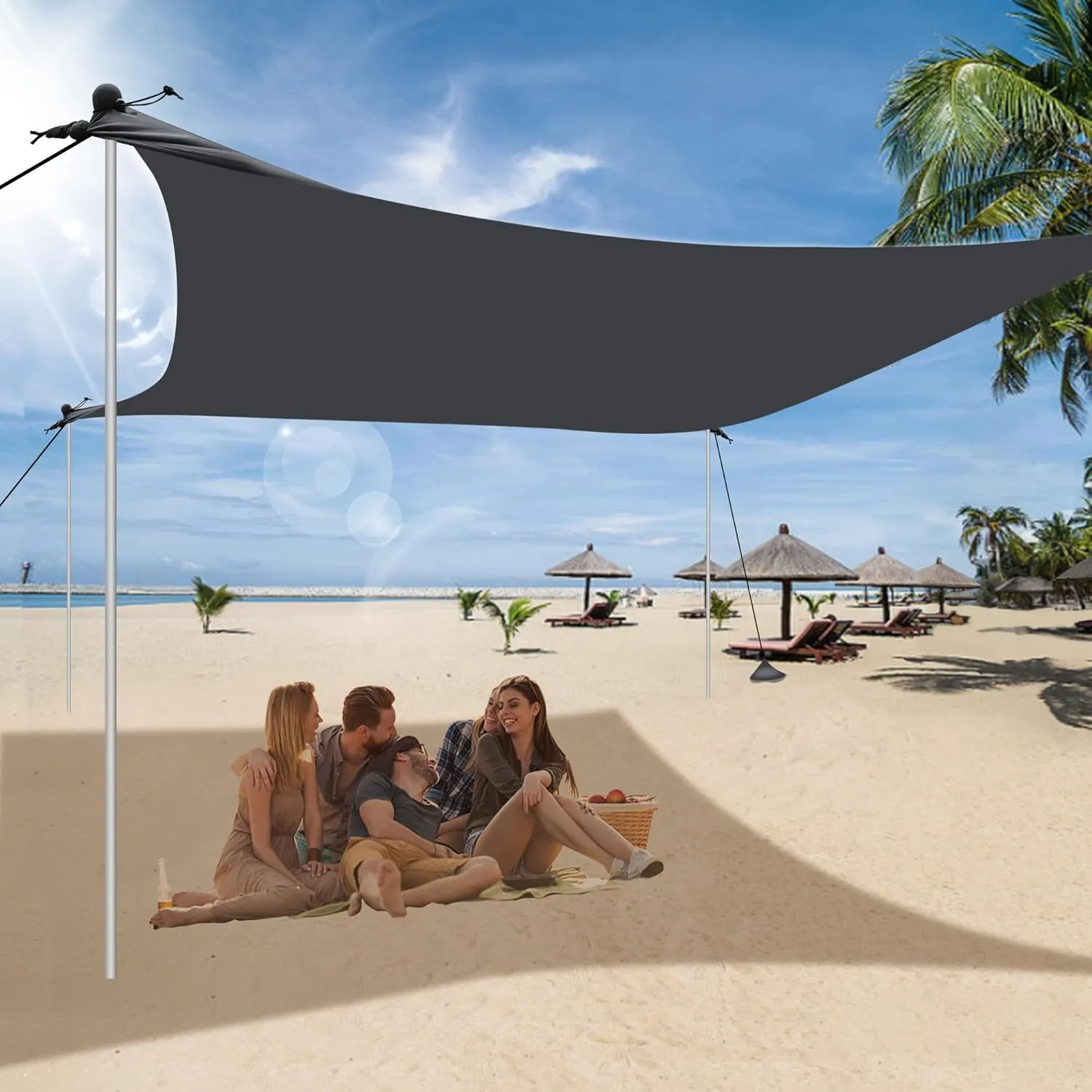 UMARDOO Family Beach Tent Canopy Sun Shade Portable 7×7FT, Large Wind Resistance Beach Sun Shelter Easy Setup with Packable Carry Bag for Outdoor Travel UPF 50 (Gray)
